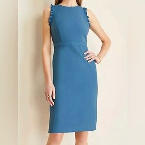 Ann Taylor Blue Ruffle-Trim Sheath Dress NWT Size 12